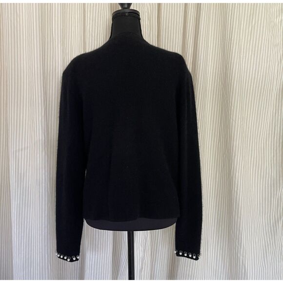 VTG Womens Black Beaded Cardigan Sweater L Pearl Embellished Elegant Statement - Picture 3 of 5